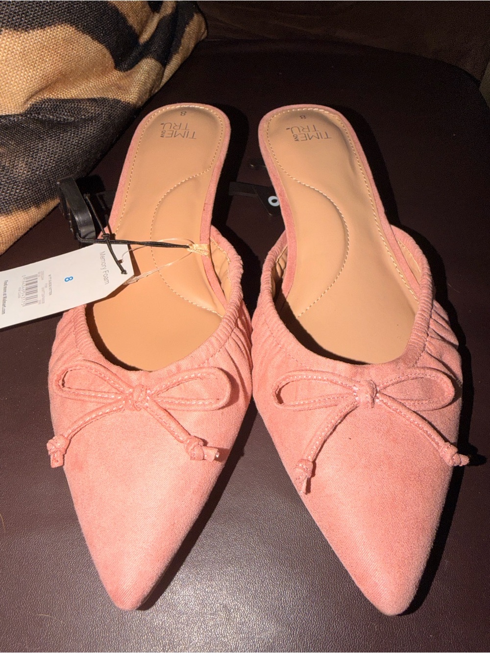Time and Tru Blush Pink Pointed-Toe Bow Mules